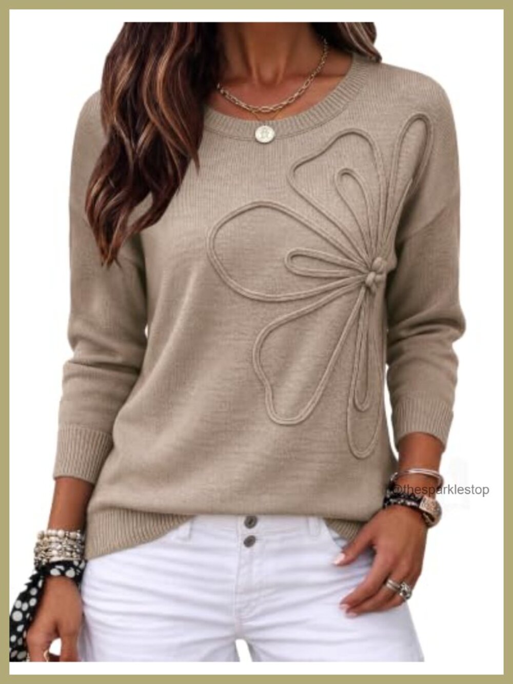 Zeagoo Women's 3D Floral Applique Crewneck Long Sleeve Pullover Sweater